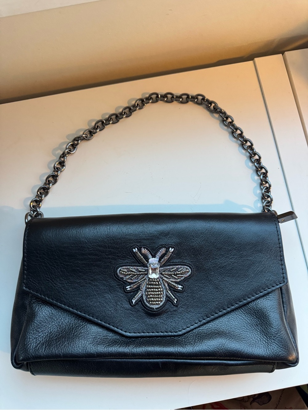 House of Harlow 1960 Black Leather Purse with Bee Embelishment
